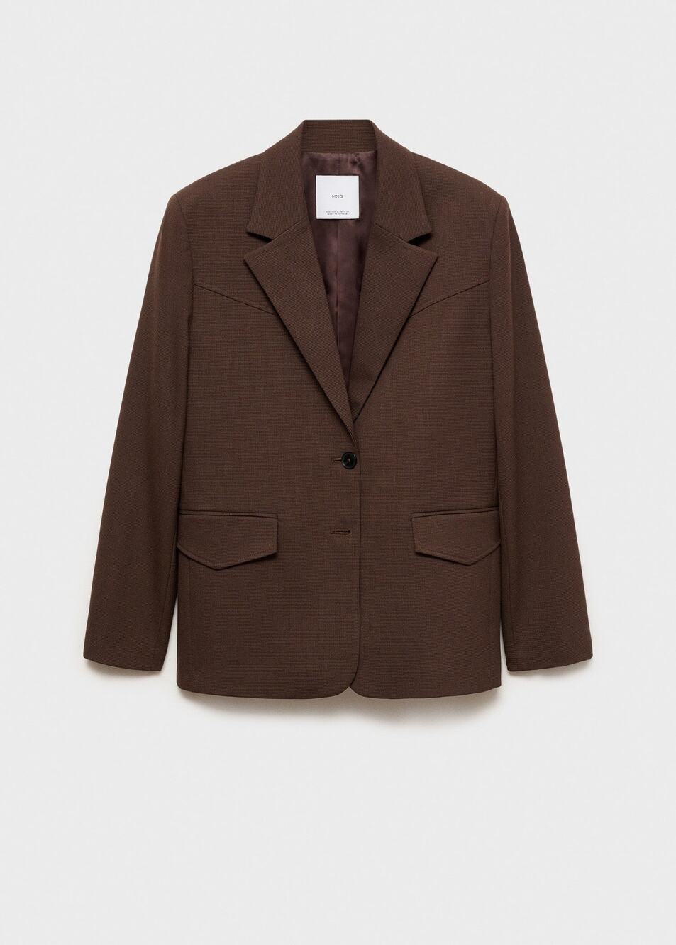 Mango Micro Houndstooth Suit Blazer Brown - S